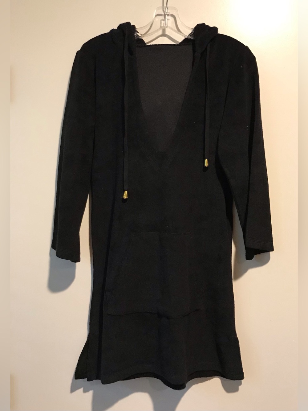 Elan Black Long Sleeve Terry Hooded Knit Coverup S